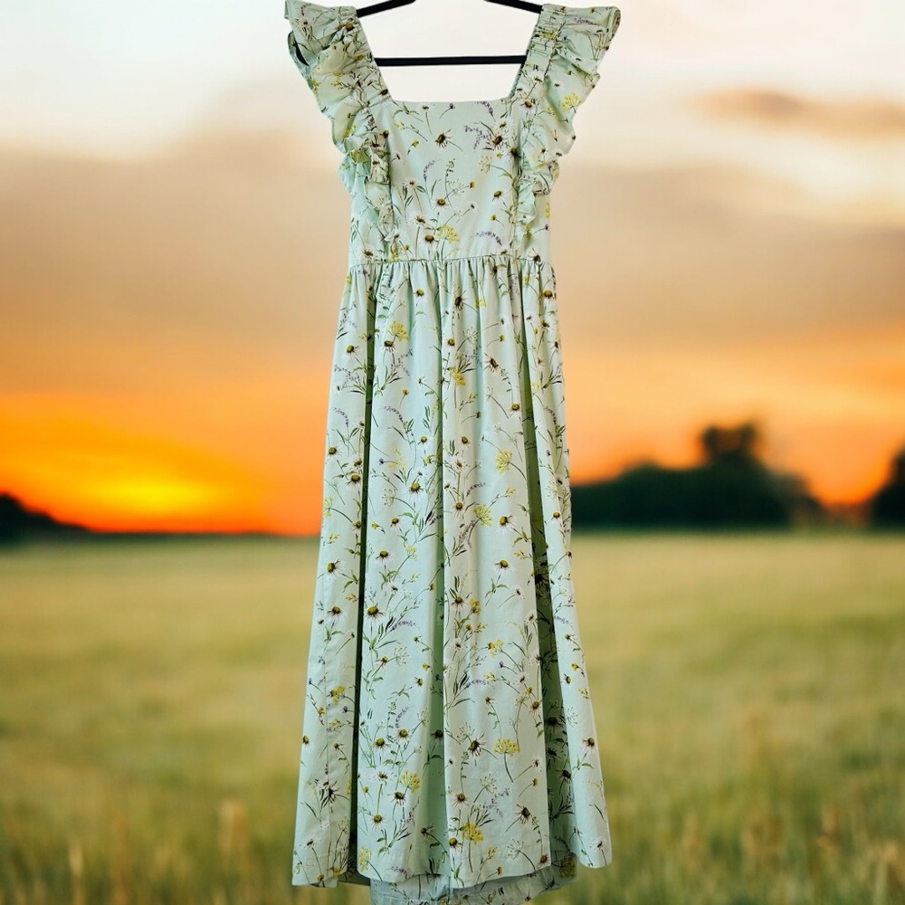 H&M Women Casual Floral Midi Dress Green Size S